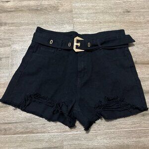 Vici Cloud Ten High Rise Belted Denim Shorts Black Jean L
